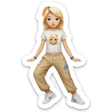 Hiphop dancer, with cute big pants, sneakers, and t-shirt. White girl blond sticker