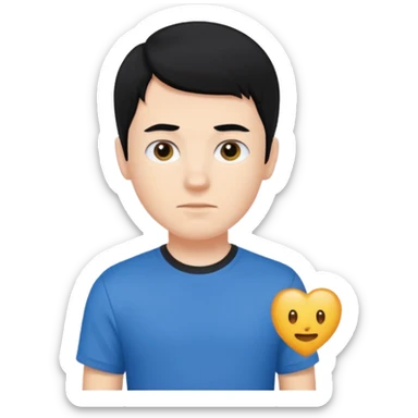 the bust of a white boy, black haired with a blue T-shirt, I want only his bust sticker