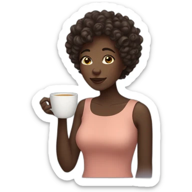 woman with curly short hair dark skin drinking tea sticker
