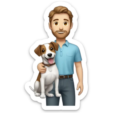 caucasian man with brown hair holding a jack russel sticker