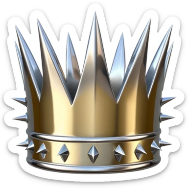 A spiked crown emoji made of silver chrome, sharp yet rounded metallic spikes, glossy reflections, aggressive luxury swag aesthetic, iOS emoji style, centered, clean white background sticker