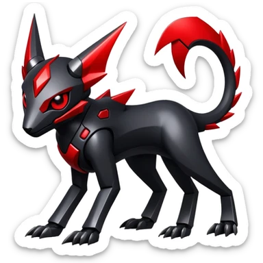 Modern futuristic black dark fakemon-creature with red accents sticker