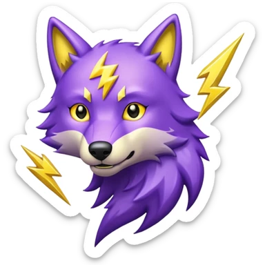 Purple wolf with a yellow lightning bolt emanating from its eyes. Glitter texture everywhere. sticker
