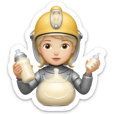 Un biberon avec du lait chaud et Jeanne d’arc qui flotte dedans  sticker