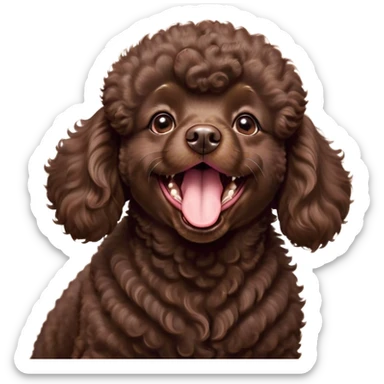 Cinematic Cute Yawning Chocolate Poodle Portrait Emoji, Head tilted slightly with a dramatic, wide-open yawn, displaying a soft, curly chocolate Fur with a refined texture, floppy ears slightly drooping, round brown eyes barely open in drowsy contentment, Simplified yet irresistibly adorable features, highly detailed, glowing with a soft, cozy glow, high shine, relaxed yet expressive, stylized with a touch of whimsy, bright and endearing, soft glowing outline, capturing the essence of a sleepy yet affectionate companion, so drowsy it feels like it could stretch right out of the screen and curl up for a nap! sticker