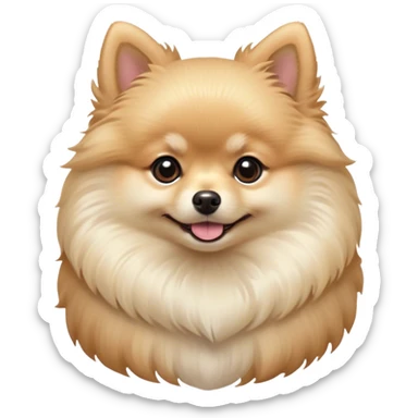 Cinematic Cute Cream Pomeranian Portrait Emoji, Head tilted playfully and inquisitively, featuring a luxurious, fluffy cream Fur with a natural sheen, round, sparkling dark eyes filled with curiosity, Simplified yet irresistibly adorable features, highly detailed, glowing with a warm, friendly glow, high shine, affectionate and lively, stylized with a touch of whimsy, bright and endearing, soft glowing outline, capturing the essence of a mischievous yet loving pup, so playful it feels like it could scamper out of the screen and into your arms! sticker
