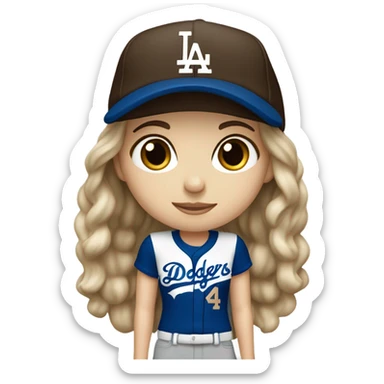 White Dodgers Girl with dark brown hair  sticker