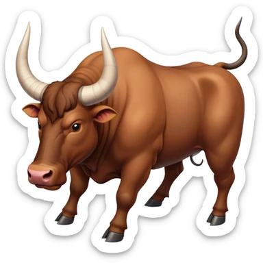 Top-down view of a muscular bull facing left, with visible curved horns and strong back sticker