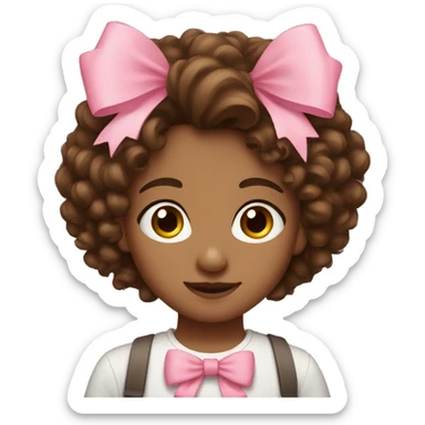 Brown curly hair girl with pink bow sticker