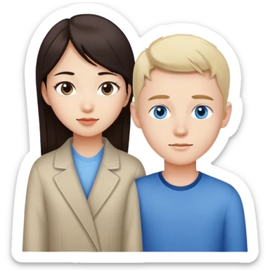 Asian girl with brown eyes and white boy with blue eyes couple sticker