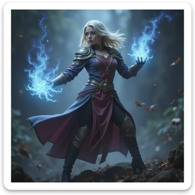 realistic fantasy style magical League of Legends character casting a spell sticker