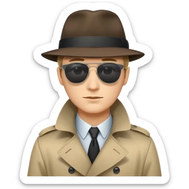 spy wearing sunglasses, a fedora and trench coat sticker