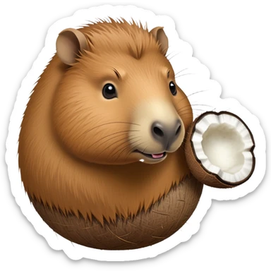 A furry capybara head attached to an oval coconut body with the coconut's natural texture sticker