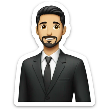 Young man Real estate agent Italian short black hair and goatee in elegant  suit  in front of house  sticker