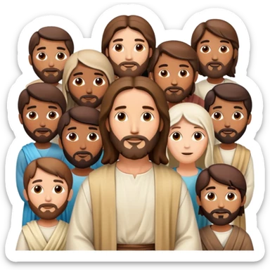 Jesus with his disciples and followers, a group of people gathered around Jesus sticker