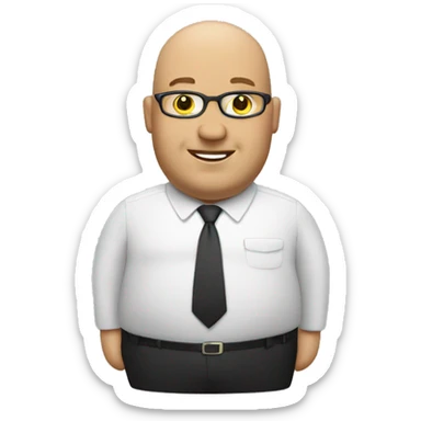 a fat rental agent with a bald head sticker