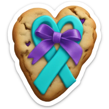Purple and teal Suicide awareness ribbon on heart cookie sticker