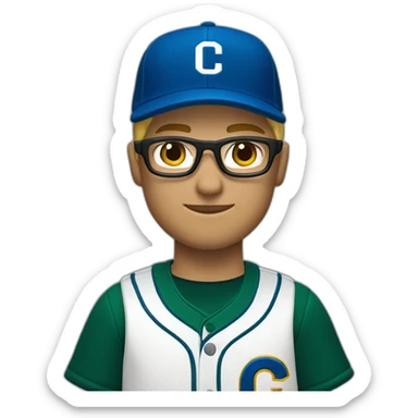 Blonde male short hair with glasses Dark green baseball uniform with hat Blue eyes and with "C" on the hat. Crop from shoulders up sticker