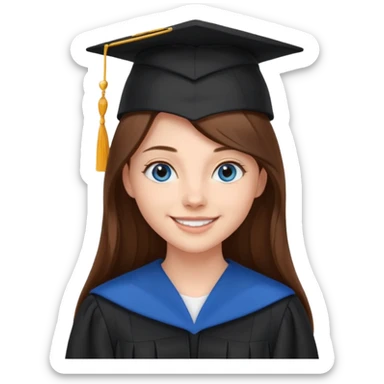 school graduation with a pretty female graduating student with long brown hair, blue eyes sticker