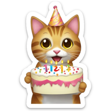 Weird cat holding up happy birthday sign “Priya” sticker