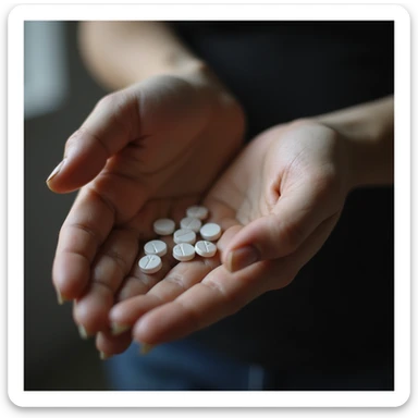 close-up of female hand holding fertility pill or medication, blurred background, atmosphere of hope and anticipation, realistic details, 4K quality sticker