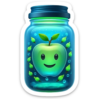 3D render of Firefly Jar, bioluminescent deep sea style, glowing neon blue and green lights, dark background to contrast the glow, translucent organic textures, Apple emoji style. sticker