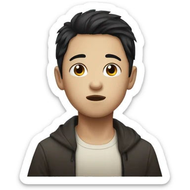 White and Asian Boy with black hair begging eyes iOS style sticker