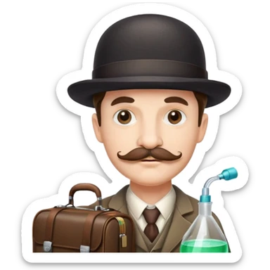 Dr. Watson with mustache, bowler hat and medical bag sticker