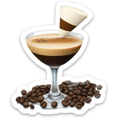 Espresso martini with 3 coffee beans floating on top of drink as garnish sticker