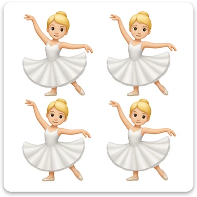 Generate more blonde female ballet dancers in white dresses, similar style and pose to the reference image, in emoji style. The style should mimic the look of apple style emojis with simple and concise features. sticker