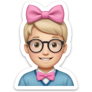 Round Nerdy specs boy  emoji with pink bow on head sticker