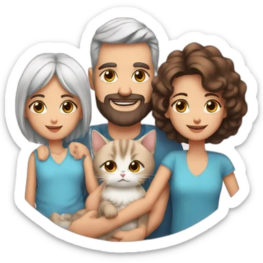 Family dad with brown eyes + mother with blue eyes + baby girl + one Persian cat sticker
