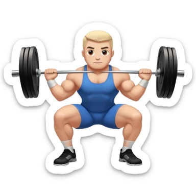 Powerlifter lifting a heavy barbell in a dramatic display of strength, muscles flexing under the pressure. The focus is on the lifter's intense effort and the heavy weights on each side. The background features a gym with weights and equipment, emphasizing the raw power of the sport.  sticker