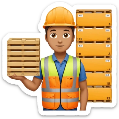 Worker with pallet in port area, import. sticker