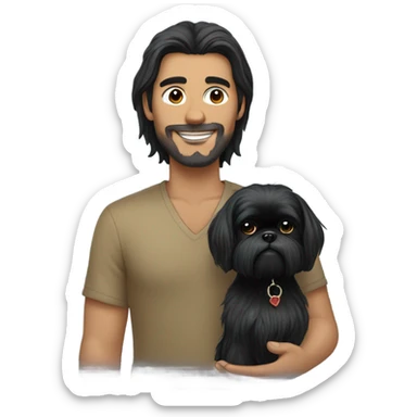 Guy with long black hair holding a black shih tzu sticker