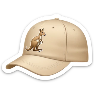 Side view of a beige Kangol baseball cap, traditional cap shape with brim, showing the kangaroo logo clearly, iOS emoji style, light beige color sticker