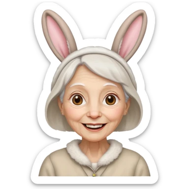 old woman with bunny ears sticker