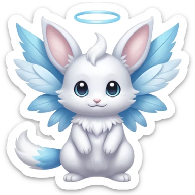 White pastel cute adorable kawaii divine winged angelic furry fairy-Fakémon-Minccino-Meowstic-hybrid-fusion (full body) sticker