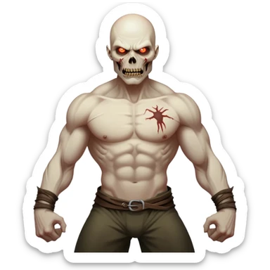Cinematic Realistic WoW undead civilian Portrait, captured in a fierce, battle-ready stance, muscles taut beneath his tattered, earth-toned attire. His decayed, pallid skin and glowing eyes are rendered with intense lifelike detail and dynamic lighting, high shine, embodying the raw, relentless fury of an undead civilian in the heat of combat. sticker