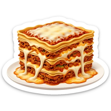 Lasagne alla Bolognese Cinematic Realistic Lasagne alla Bolognese Dish Emoji, depicted as a messy, layered pasta dish overflowing with melted cheese and rich meat sauce, rendered with hearty textures and warm, indulgent lighting. sticker