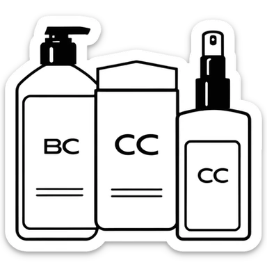 three boxes with "A", "B", "C" labels, inside those boxes there are some beauty products sticker