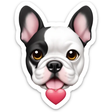 black and white french bulldog face with heart emojis, technology, food, sticker