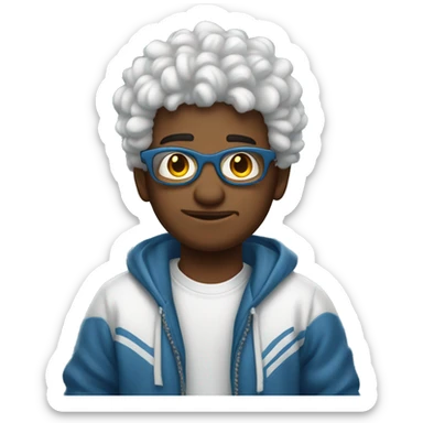 chico cool con rizos colo de iel blanca y sueter azul  sticker