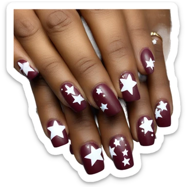 Burgundy Nails with white stars sticker