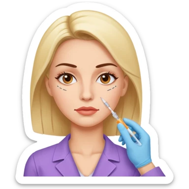 Woman taking a botox only one injection in the face sticker