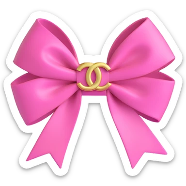 Add a gold Chanel logo to the Chanel-inspired pink bow, keep it shiny, elegant, 3D emoji style. sticker