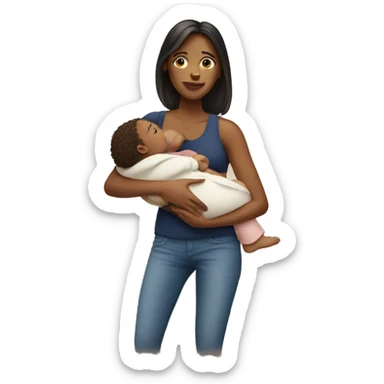 A woman holding a baby on her hip sticker