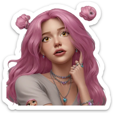 pink haired girl with jewelry sticker