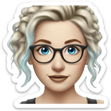 Hyper Realistic Balayage pale beautiful tattooed woman with glasses and blue eyes happy  sticker