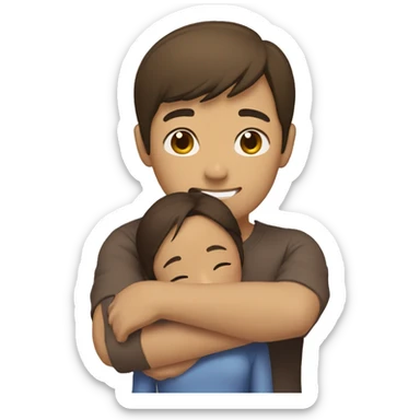 Asian Man brown hair hugging brown tan girl  sticker